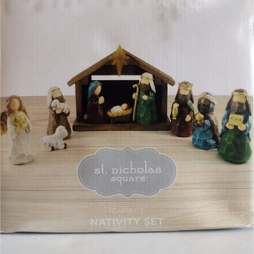 NIB St Nicholas Square 10 Piece Nativity Set Peace & Love Decor Kohls